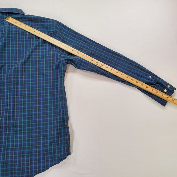 Banana Republic Shirt Men Medium Navy Plaid Slim Flex Fit Stretch Button Down - Picture 13 of 14